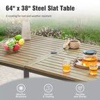 Captiva Designs - Tavolo da pranzo rettangolare per esterni in metallo a 7 pezzi e sedie girevoli in Textilene grigio-marrone