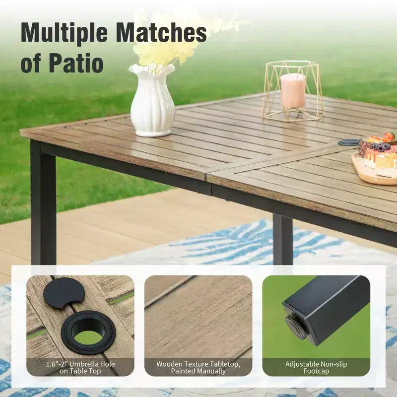 Captiva Designs - Tavolo da pranzo rettangolare per esterni in metallo a 7 pezzi e sedie girevoli in Textilene grigio-marrone