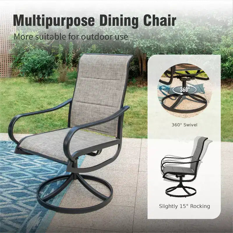 Captiva Designs - Tavolo da pranzo rettangolare per esterni in metallo a 7 pezzi e sedie girevoli in Textilene grigio-marrone