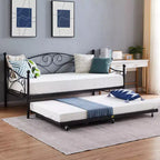 VECELO Struttura per Letto Estraibile Singolo/Rotelle/Supporto a Doghe in Metallo Migliorato e Rinforzato con Rotelle Bloccabili, Nero/Bianco