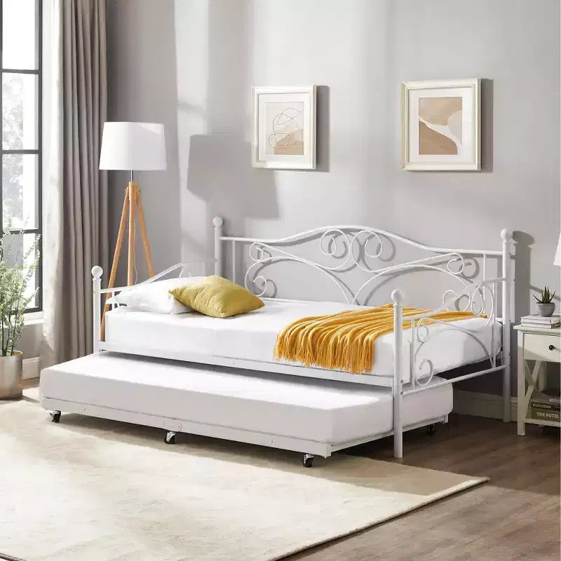 VECELO Struttura per Letto Estraibile Singolo/Rotelle/Supporto a Doghe in Metallo Migliorato e Rinforzato con Rotelle Bloccabili, Nero/Bianco