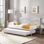 VECELO Struttura per Letto Estraibile Singolo/Rotelle/Supporto a Doghe in Metallo Migliorato e Rinforzato con Rotelle Bloccabili, Nero/Bianco