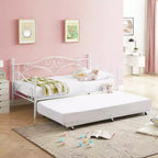 VECELO Struttura per Letto Estraibile Singolo/Rotelle/Supporto a Doghe in Metallo Migliorato e Rinforzato con Rotelle Bloccabili, Nero/Bianco
