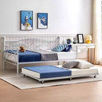 VECELO Struttura per Letto Estraibile Singolo/Rotelle/Supporto a Doghe in Metallo Migliorato e Rinforzato con Rotelle Bloccabili, Nero/Bianco