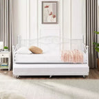 VECELO Struttura per Letto Estraibile Singolo/Rotelle/Supporto a Doghe in Metallo Migliorato e Rinforzato con Rotelle Bloccabili, Nero/Bianco