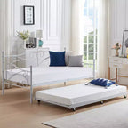 VECELO Struttura per Letto Estraibile Singolo/Rotelle/Supporto a Doghe in Metallo Migliorato e Rinforzato con Rotelle Bloccabili, Nero/Bianco