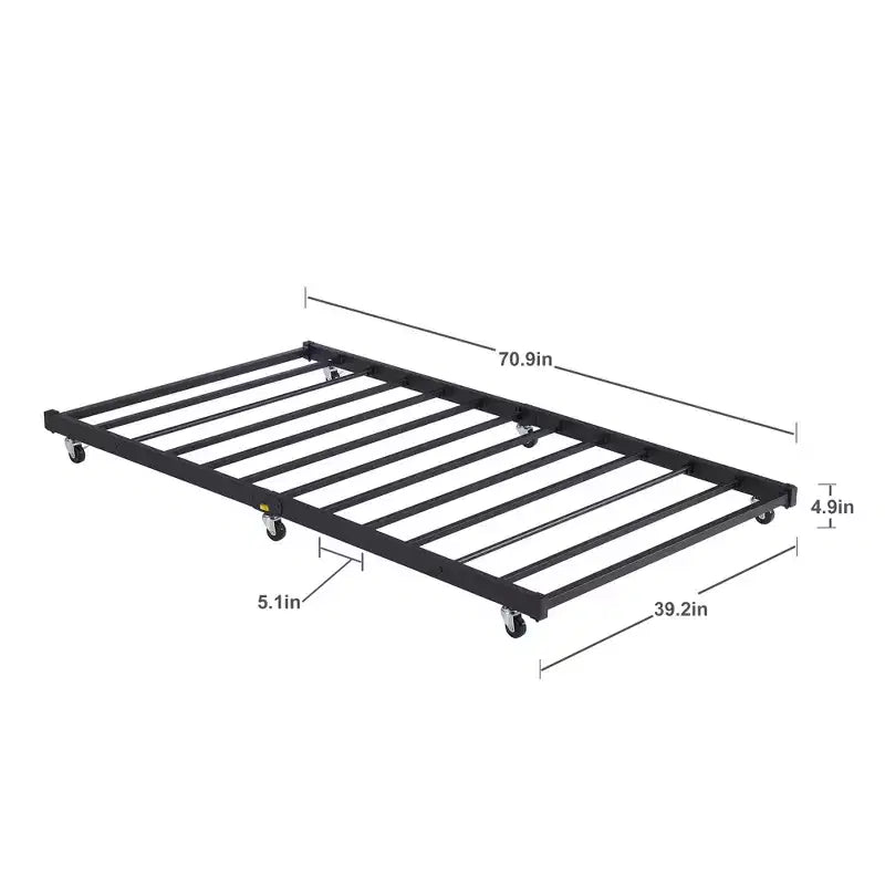 VECELO Struttura per Letto Estraibile Singolo/Rotelle/Supporto a Doghe in Metallo Migliorato e Rinforzato con Rotelle Bloccabili, Nero/Bianco