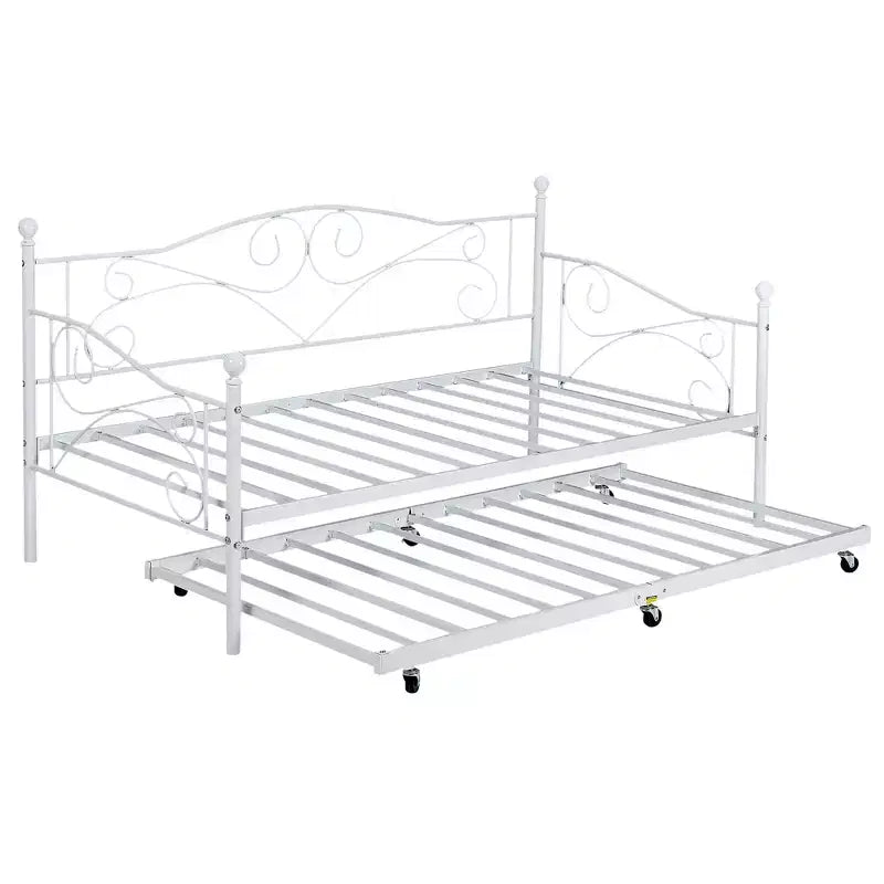 VECELO Struttura per Letto Estraibile Singolo/Rotelle/Supporto a Doghe in Metallo Migliorato e Rinforzato con Rotelle Bloccabili, Nero/Bianco