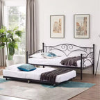 VECELO Struttura per Letto Estraibile Singolo/Rotelle/Supporto a Doghe in Metallo Migliorato e Rinforzato con Rotelle Bloccabili, Nero/Bianco