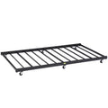 VECELO Twin Trundle Bed Frame Only/Roll Out/Enhanced & Up-Graded Metal Slats Support with Lockable Casters, Black/White