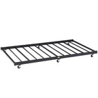 VECELO Twin Trundle Bed Frame Only/Roll Out/Enhanced & Up-Graded Metal Slats Support with Lockable Casters, Black/White