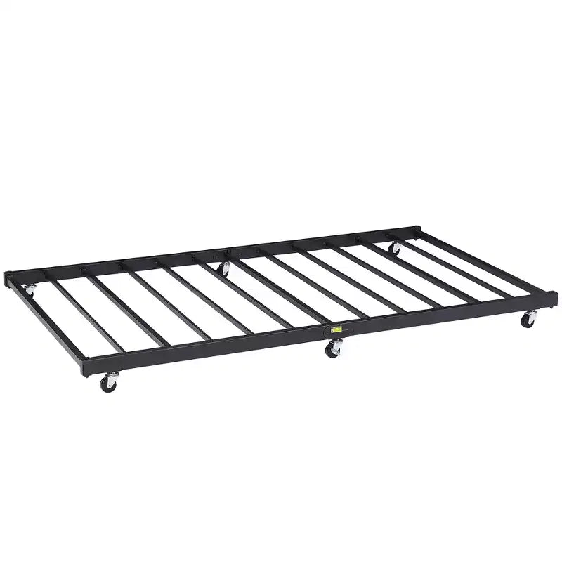 VECELO Twin Trundle Bed Frame Only/Roll Out/Enhanced & Up-Graded Metal Slats Support with Lockable Casters, Black/White