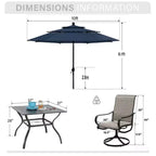 Captiva Designs Set da pranzo da 6 pezzi con tavolo quadrato in acciaio, sedie girevoli a fionda e ombrellone da mercato