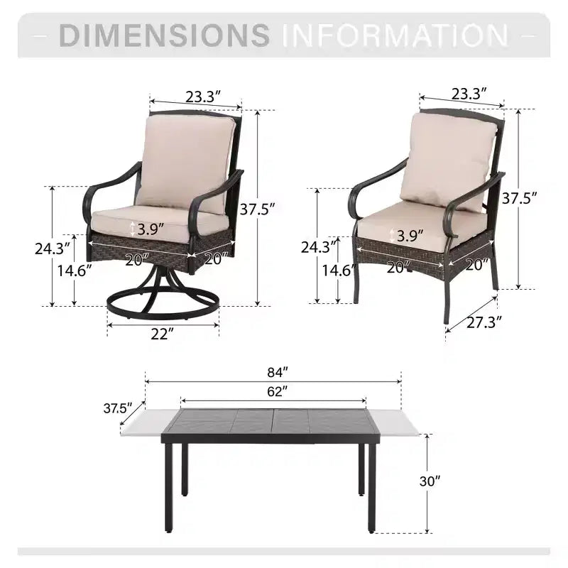 Captiva Designs Set da 9 Pezzi da Giardino Tavolo Rettangolare Estensibile in Acciaio & Sedie Fisse in Rattan e Metallo & Poltrone Girevoli