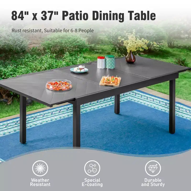 Captiva Designs Set da 9 Pezzi da Giardino Tavolo Rettangolare Estensibile in Acciaio & Sedie Fisse in Rattan e Metallo & Poltrone Girevoli