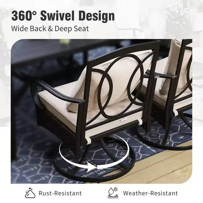 Captiva Designs Set da 9 Pezzi da Giardino Tavolo Rettangolare Estensibile in Acciaio & Sedie Fisse in Rattan e Metallo & Poltrone Girevoli