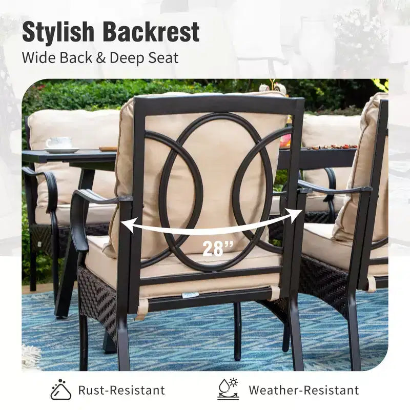 Captiva Designs Set da 9 Pezzi da Giardino Tavolo Rettangolare Estensibile in Acciaio & Sedie Fisse in Rattan e Metallo & Poltrone Girevoli