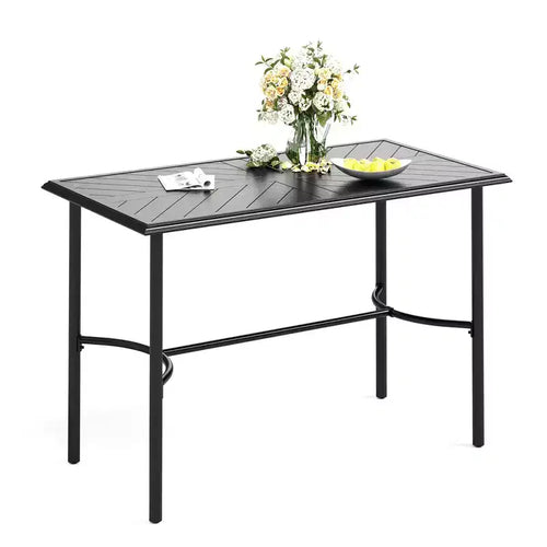 Captiva Designs 1pc Patio Outdoor Dining Rectangle Steel Bar Table with Steel Frame