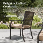 Captiva Designs Set da pranzo da patio 8 pezzi con tavolo rettangolare in acciaio e sedie in acciaio nere e ombrellone beige