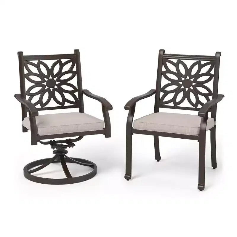 Captiva Designs Set da Pranzo da Esterno 7 Pezzi in Alluminio Pressofuso con Tavolo Rettangolare e Sedie con Schienale a Fiori