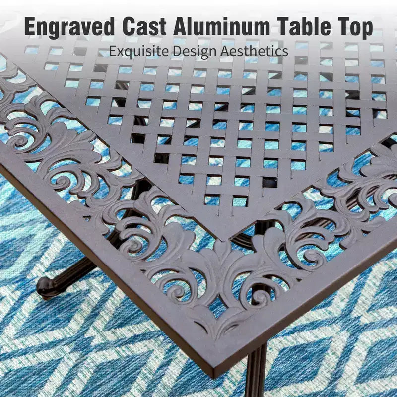 Captiva Designs Set da Pranzo da Esterno 7 Pezzi in Alluminio Pressofuso con Tavolo Rettangolare e Sedie con Schienale a Fiori