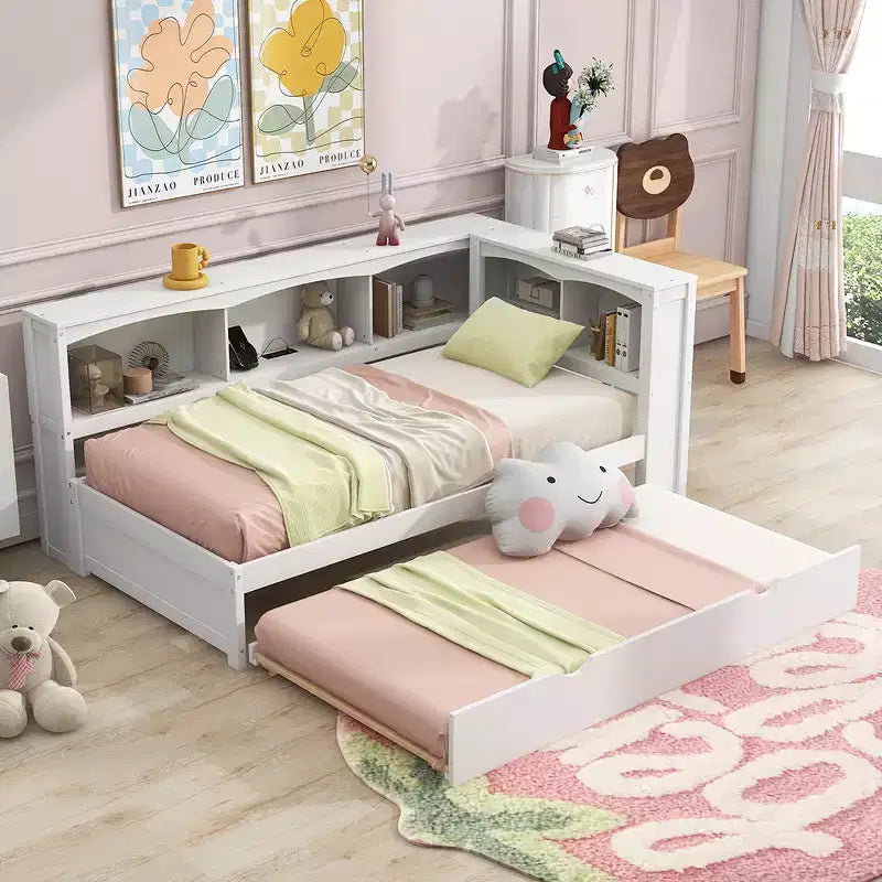 Divano letto matrimoniale Whisen Morden Design con letto estraibile, armadietti e porte USB