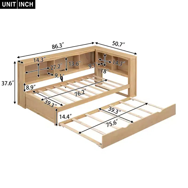 Divano letto matrimoniale Whisen Morden Design con letto estraibile, armadietti e porte USB