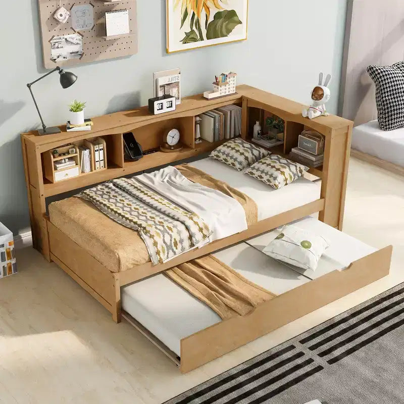 Divano letto matrimoniale Whisen Morden Design con letto estraibile, armadietti e porte USB