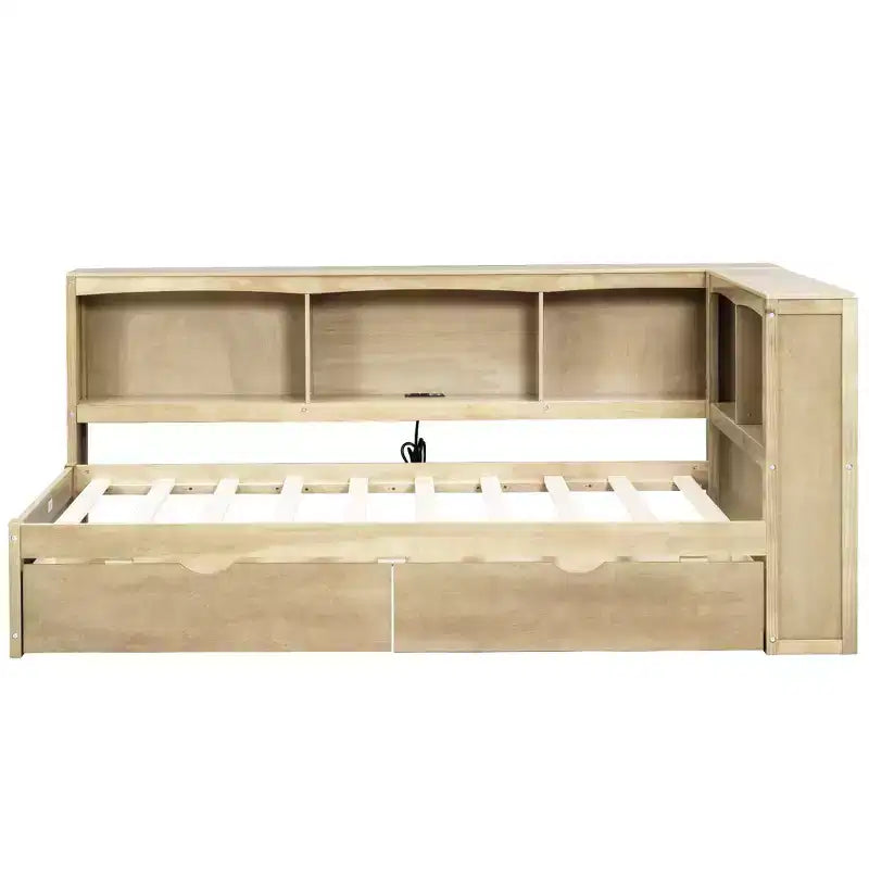 Letto a giorno Whisen Twin Size con due cassetti portaoggetti, armadietti e porte USB