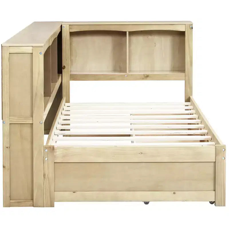 Letto a giorno Whisen Twin Size con due cassetti portaoggetti, armadietti e porte USB