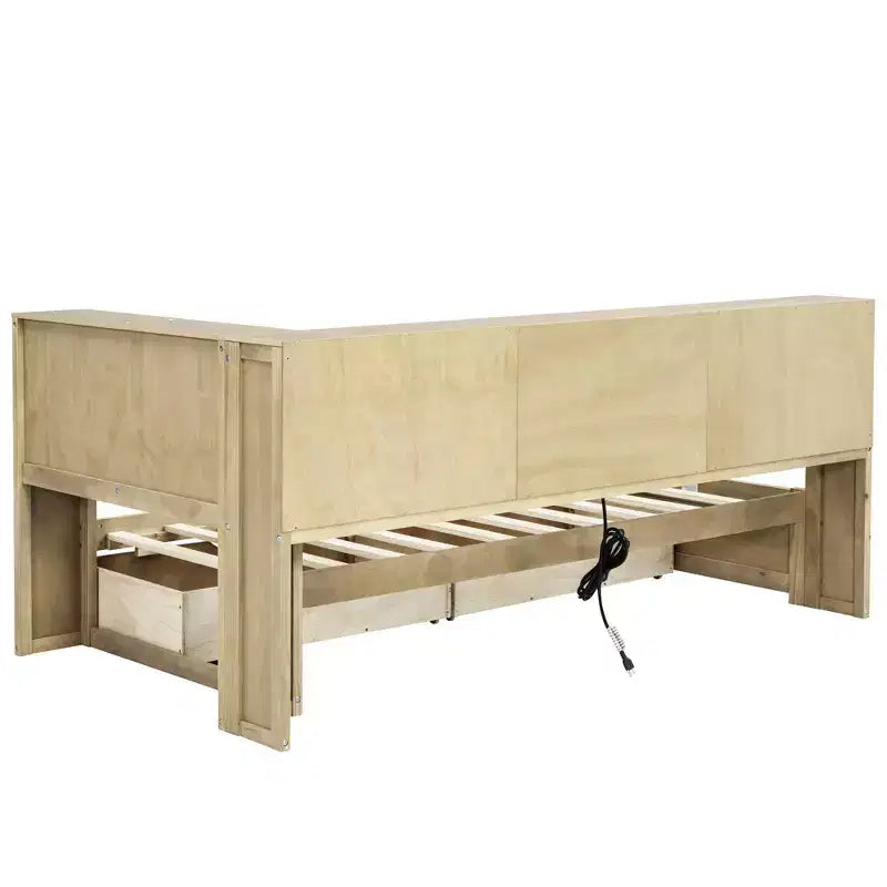 Letto a giorno Whisen Twin Size con due cassetti portaoggetti, armadietti e porte USB