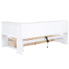 Letto a giorno Whisen Twin Size con due cassetti portaoggetti, armadietti e porte USB