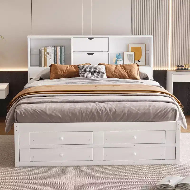 Letto Queen Size Whisen con testiera a contenitore e 8 cassetti