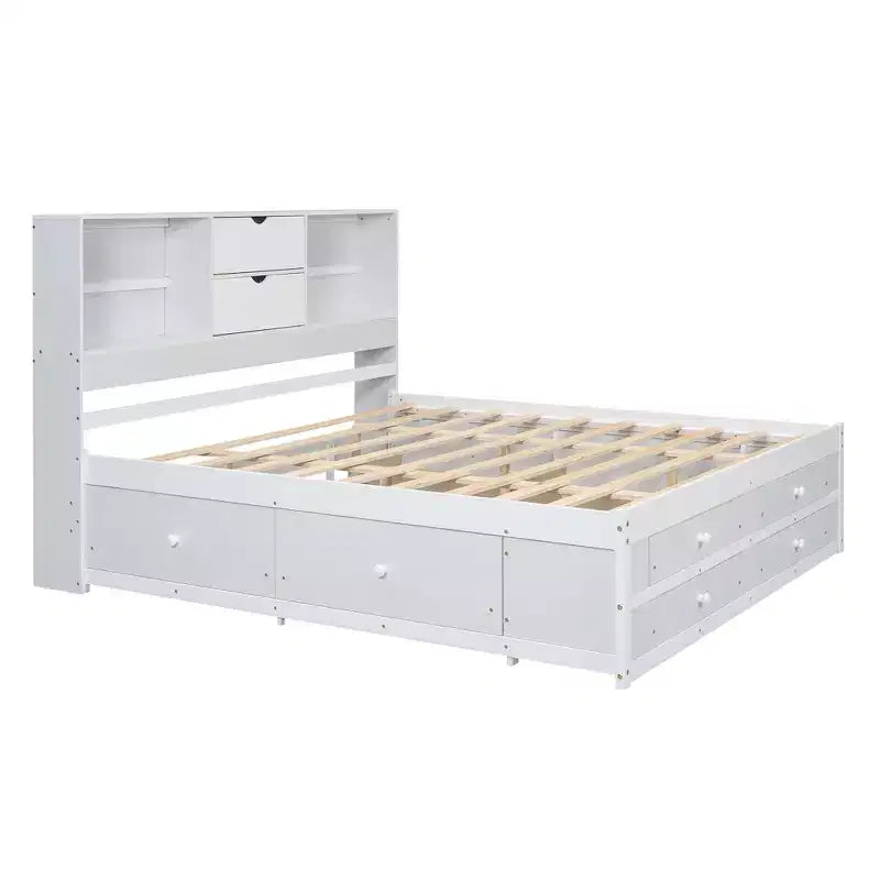 Letto Queen Size Whisen con testiera a contenitore e 8 cassetti