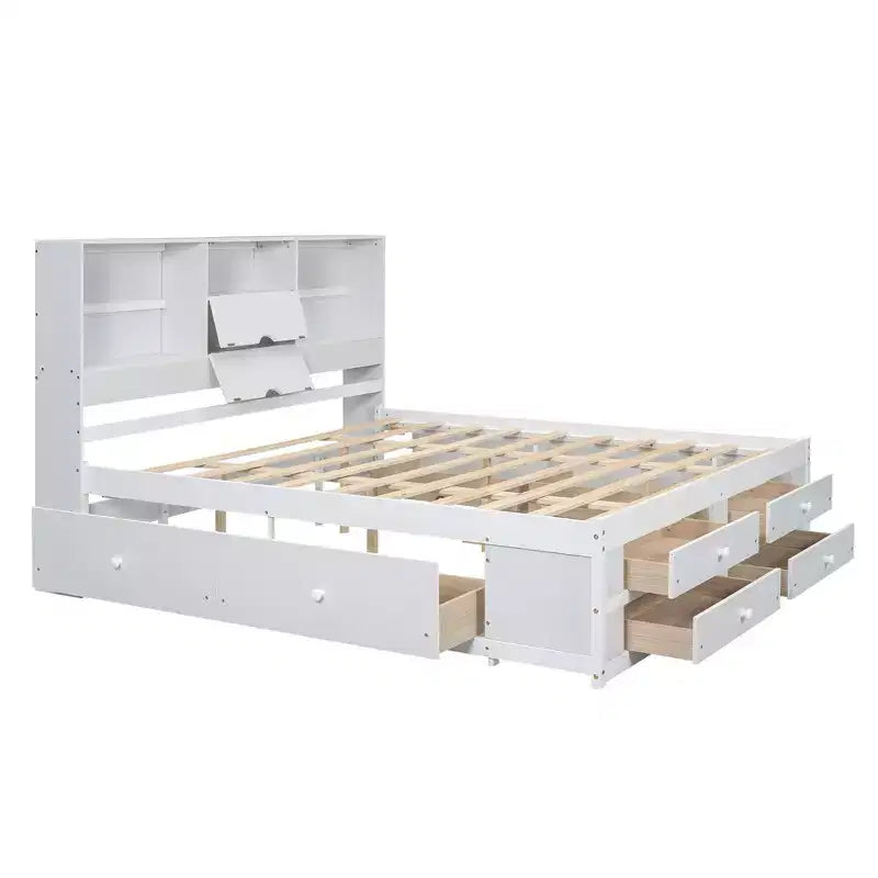 Letto Queen Size Whisen con testiera a contenitore e 8 cassetti