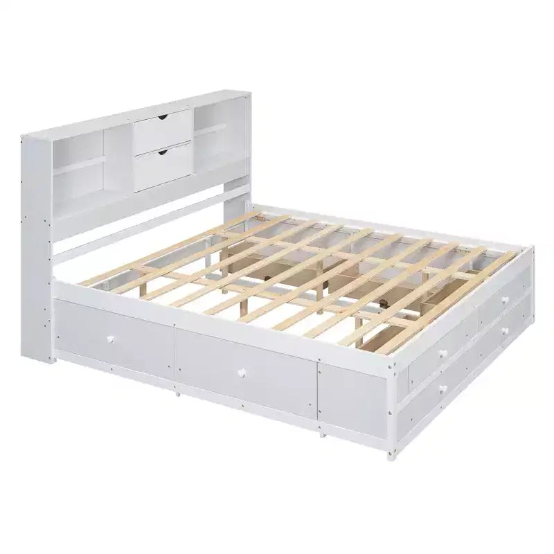 Letto Queen Size Whisen con testiera a contenitore e 8 cassetti