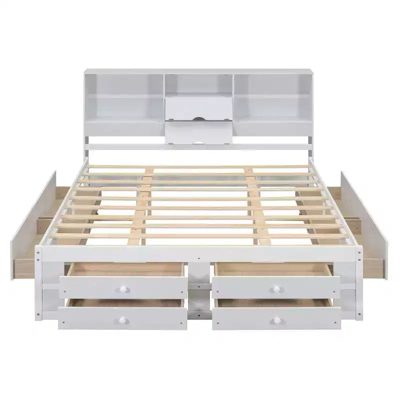 Letto Queen Size Whisen con testiera a contenitore e 8 cassetti