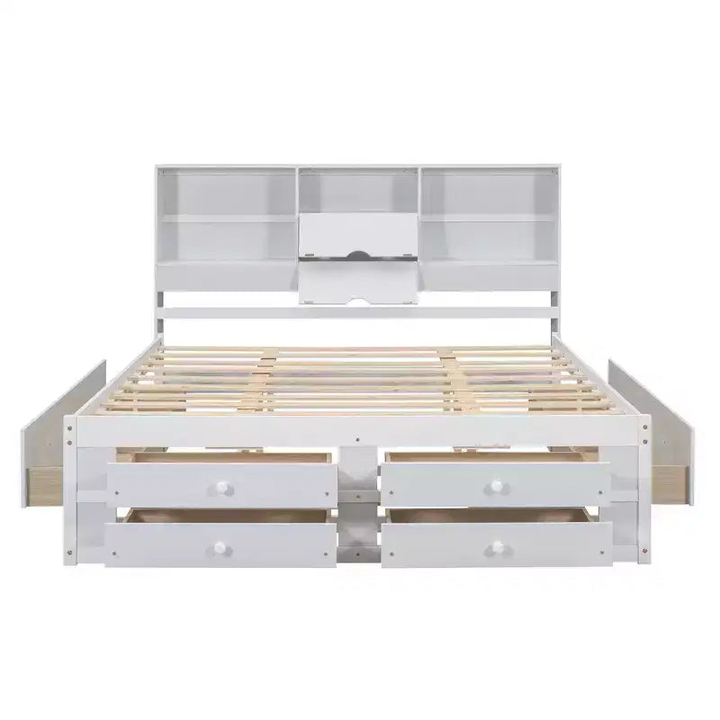 Letto Queen Size Whisen con testiera a contenitore e 8 cassetti