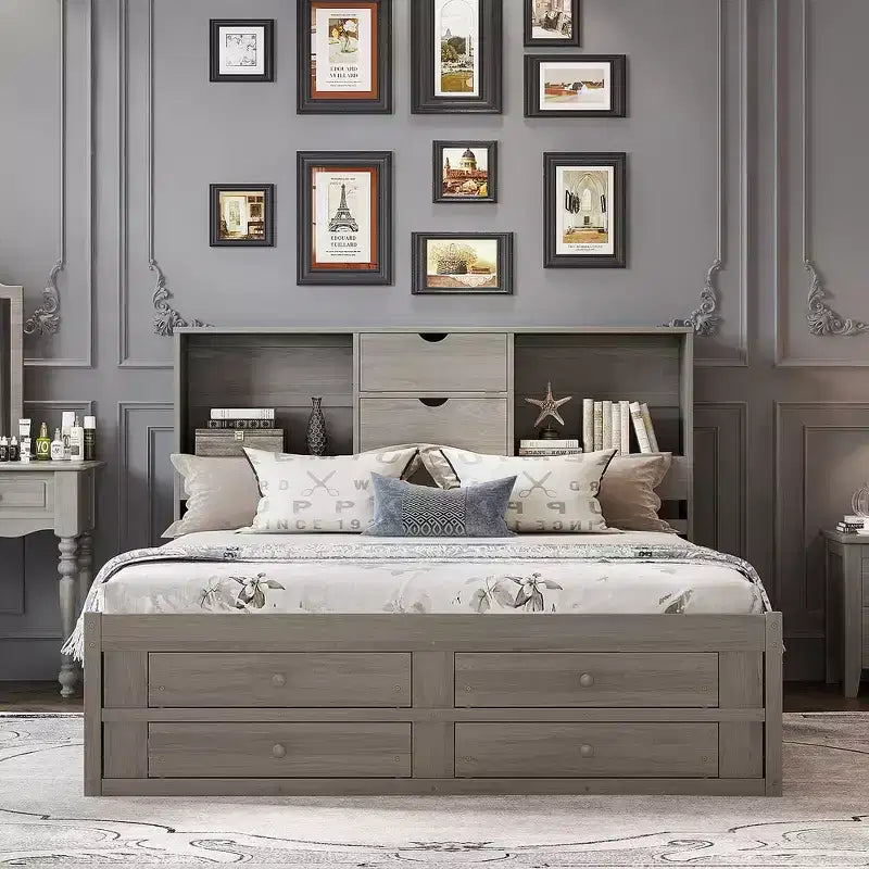 Letto Queen Size Whisen con testiera a contenitore e 8 cassetti