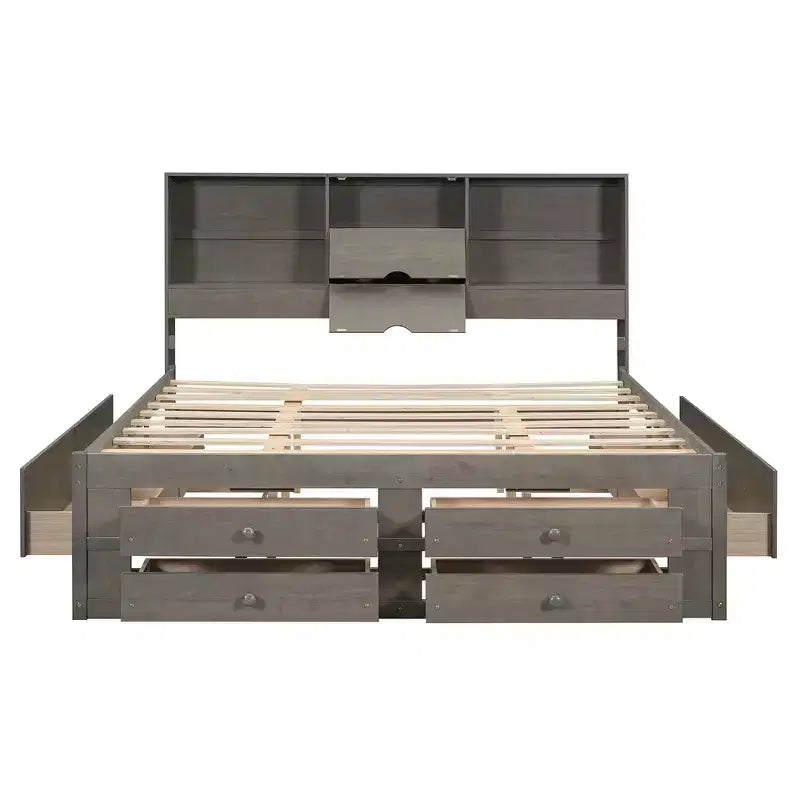 Letto Queen Size Whisen con testiera a contenitore e 8 cassetti