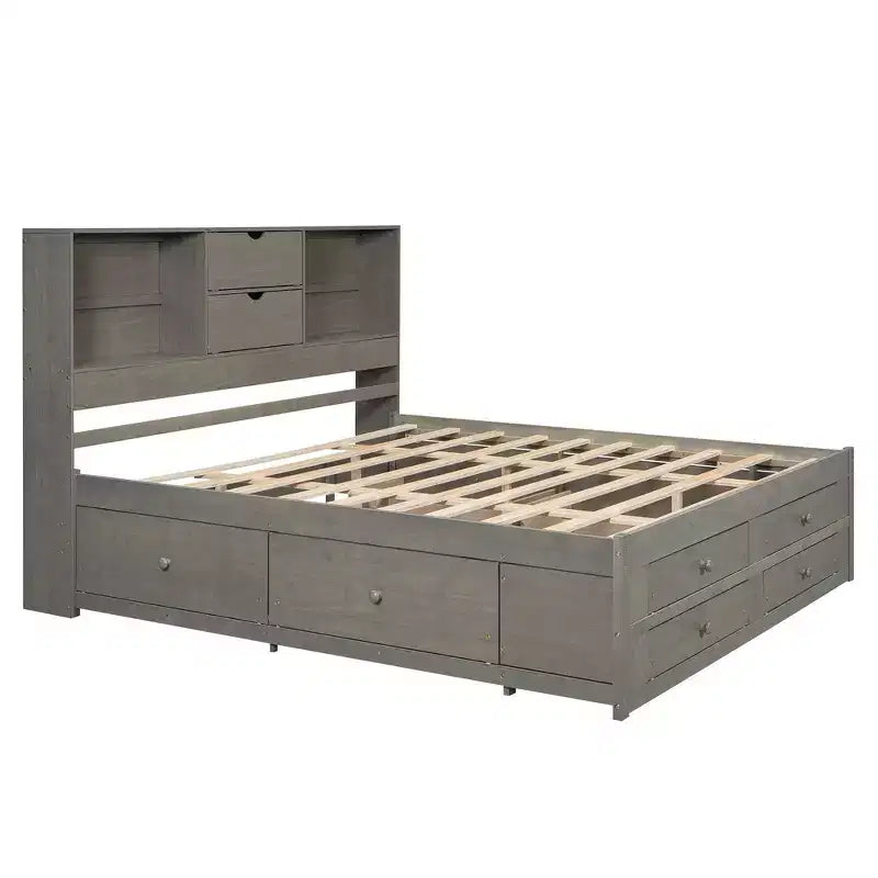 Letto Queen Size Whisen con testiera a contenitore e 8 cassetti