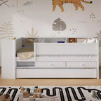 Letto a Divano Singolo Multi-Funzionale con Cassetti e Letto Estraibile, Vano Portaoggetti nella Testiera, Tavolino e Stazione di Ricarica USB ModernLuxe