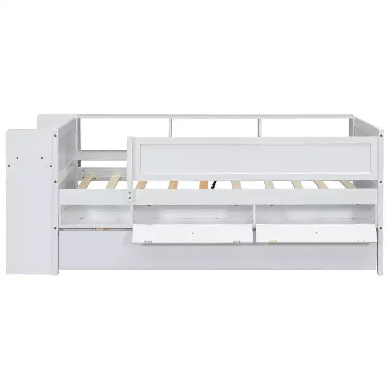 Letto a Divano Singolo Multi-Funzionale con Cassetti e Letto Estraibile, Vano Portaoggetti nella Testiera, Tavolino e Stazione di Ricarica USB ModernLuxe