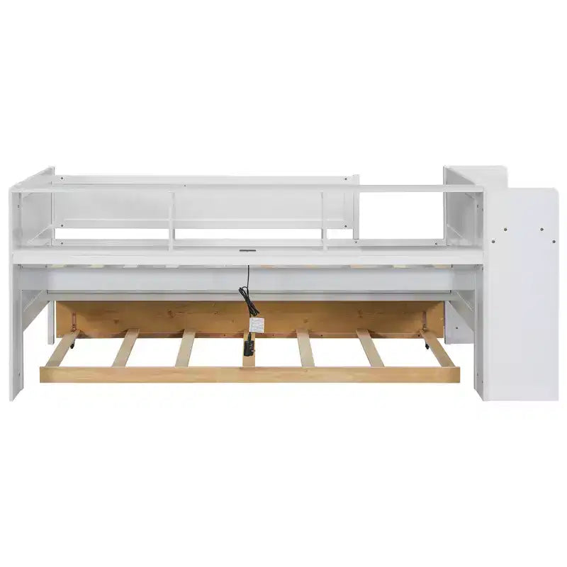 Letto a Divano Singolo Multi-Funzionale con Cassetti e Letto Estraibile, Vano Portaoggetti nella Testiera, Tavolino e Stazione di Ricarica USB ModernLuxe