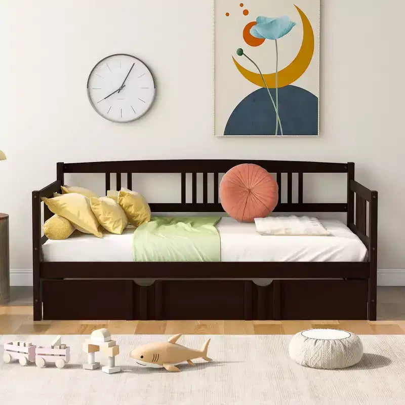 Divano letto a due piazze/matrimoniale, struttura in legno con letto estraibile a una piazza/due cassetti -ModernLuxe