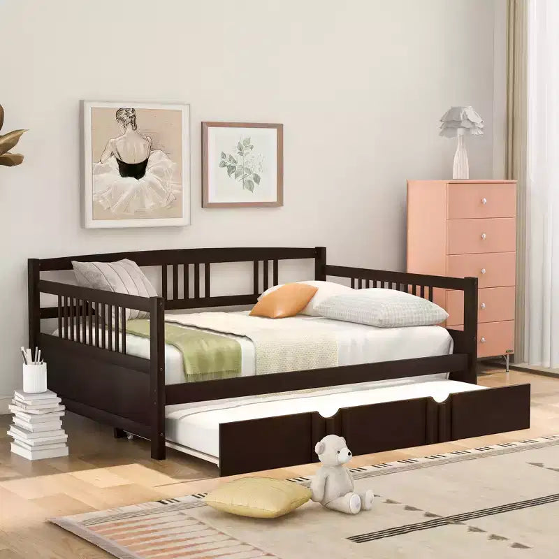 Divano letto a due piazze/matrimoniale, struttura in legno con letto estraibile a una piazza/due cassetti -ModernLuxe