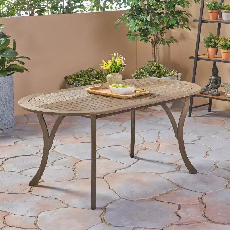 GDFStudio Danby Outdoor Acacia Wood Oval Dining Table