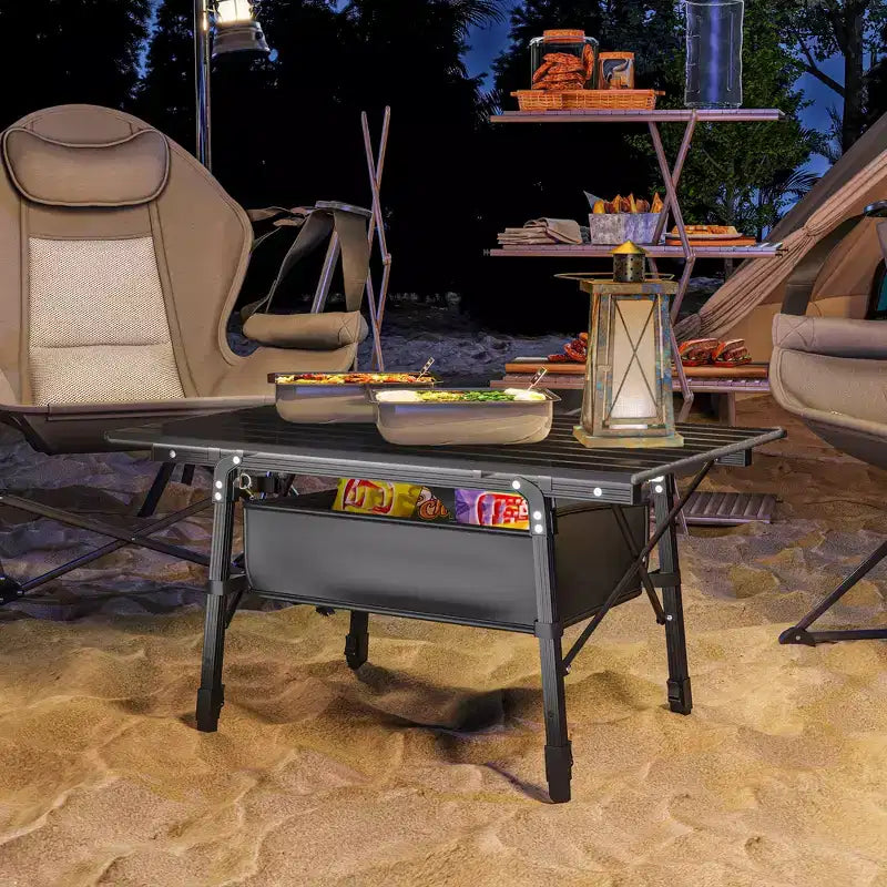 Outsunny Tavolo da Campeggio Portatile da 90 cm, Tavolo Pieghevole Piccolo in Alluminio con Altezza Regolabile e Borsa per il Trasporto
