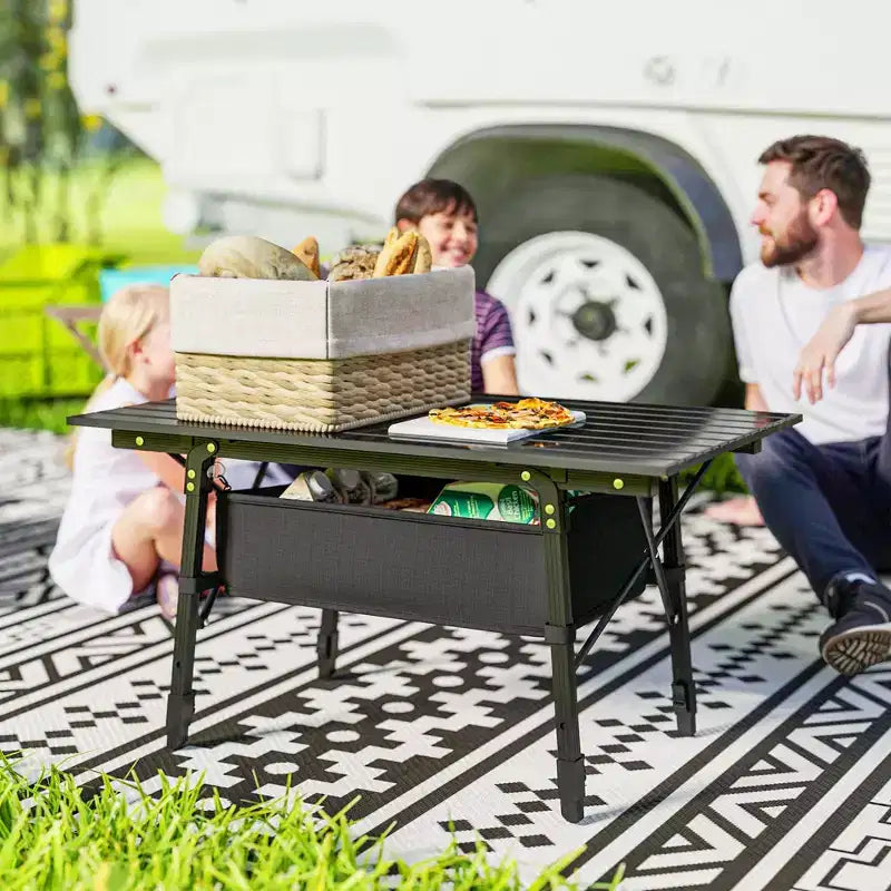 Outsunny Tavolo da Campeggio Portatile da 90 cm, Tavolo Pieghevole Piccolo in Alluminio con Altezza Regolabile e Borsa per il Trasporto