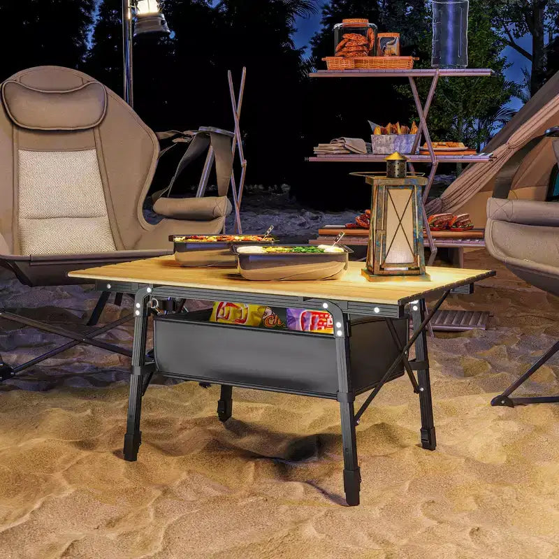 Outsunny Tavolo da Campeggio Portatile da 90 cm, Tavolo Pieghevole Piccolo in Alluminio con Altezza Regolabile e Borsa per il Trasporto